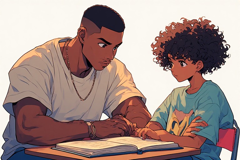 An older black gentlemen is teaching a young woman something valuable.